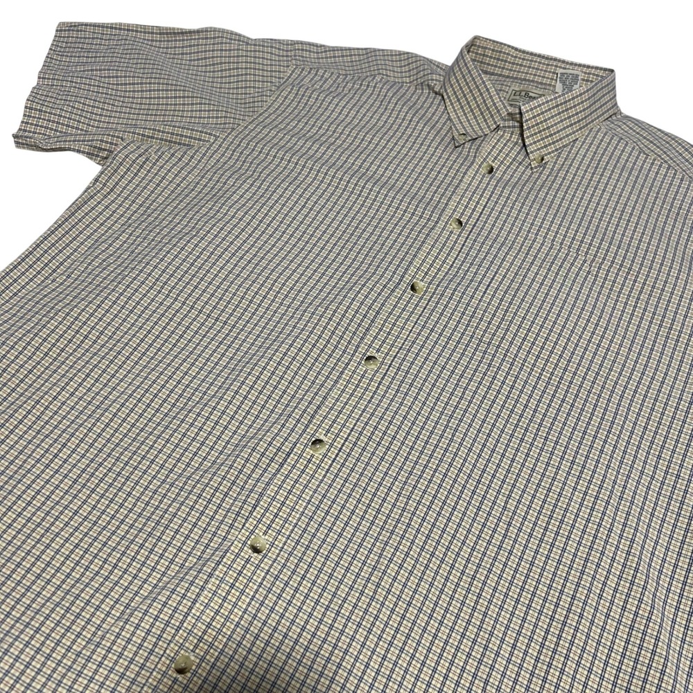 L.L. Bean Button Down Shirt Mens XL-Tall Yellow Plaid Short Sleeve Cotton 0KR71